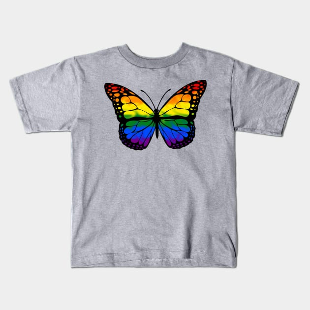 Rainbow Butterfly Kids T-Shirt by TheQueerPotato